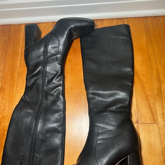 Black Leather Women's Tall Heel Boots - Picture 5 of 7